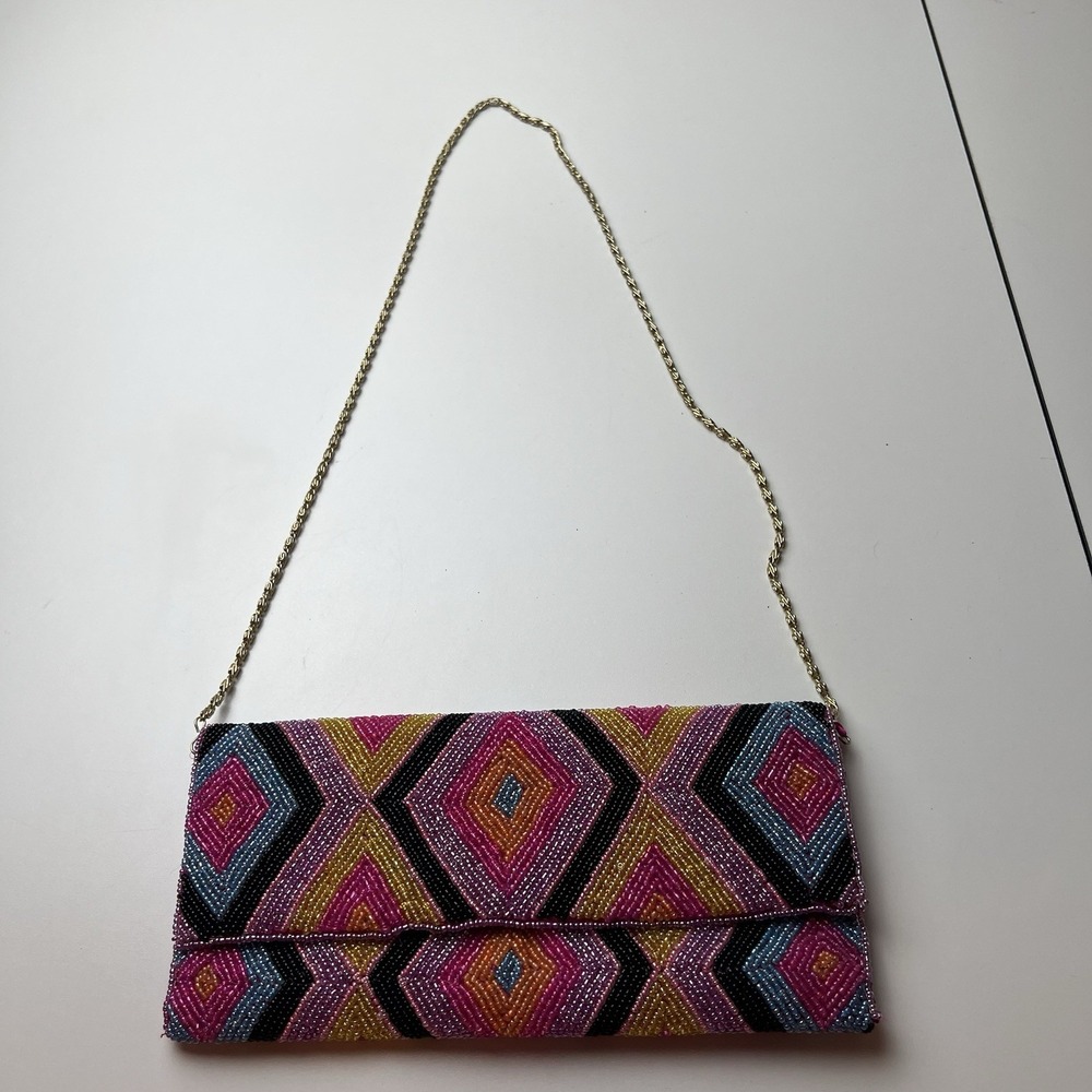 Antik Kraft Pink Blue Orange Purple Beaded Crossbody Clutch Chain Strap